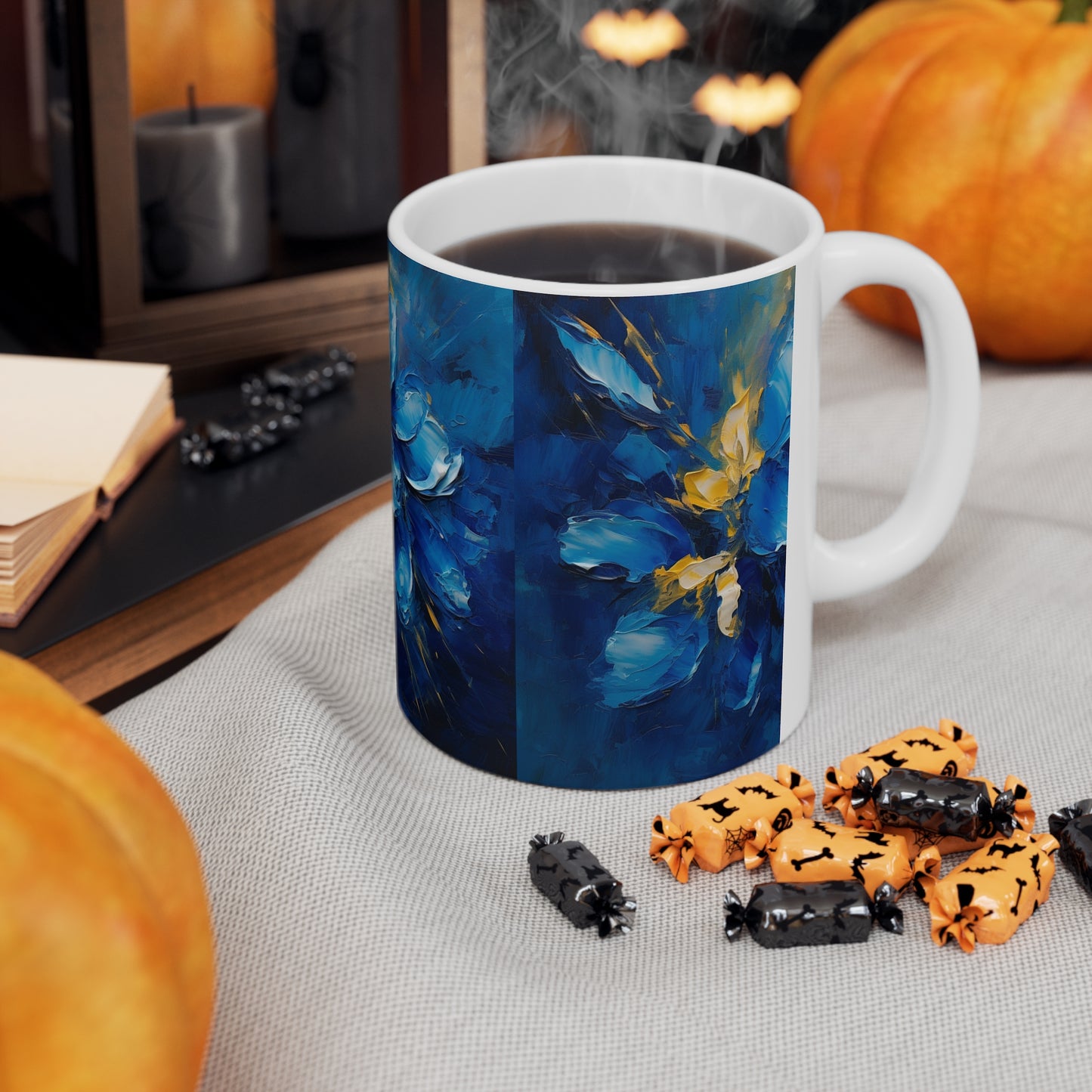 Captivating Blue Orchid Abstract Art: Ceramic Mug for Creative Souls