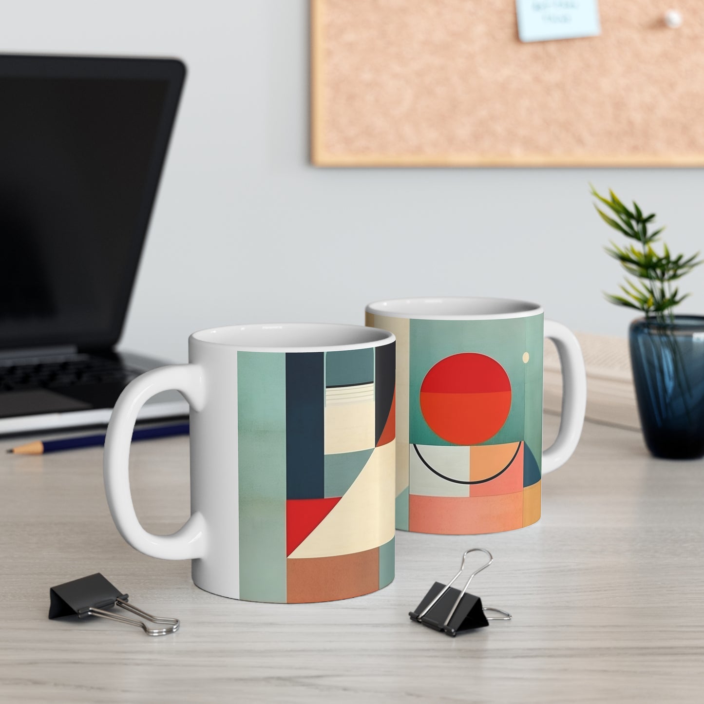 Abstract Geometric Fusion: Modern Art Mug Inspired by Atomic Age Design