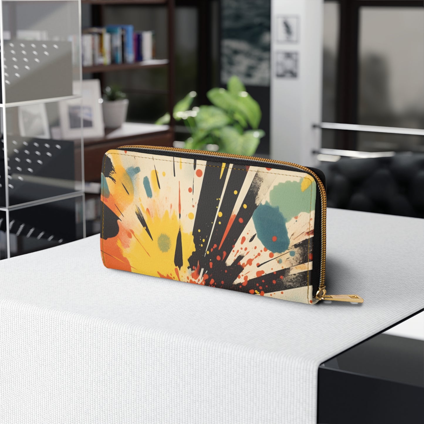 Cosmic Burst: Abstract Art Zipper Wallet