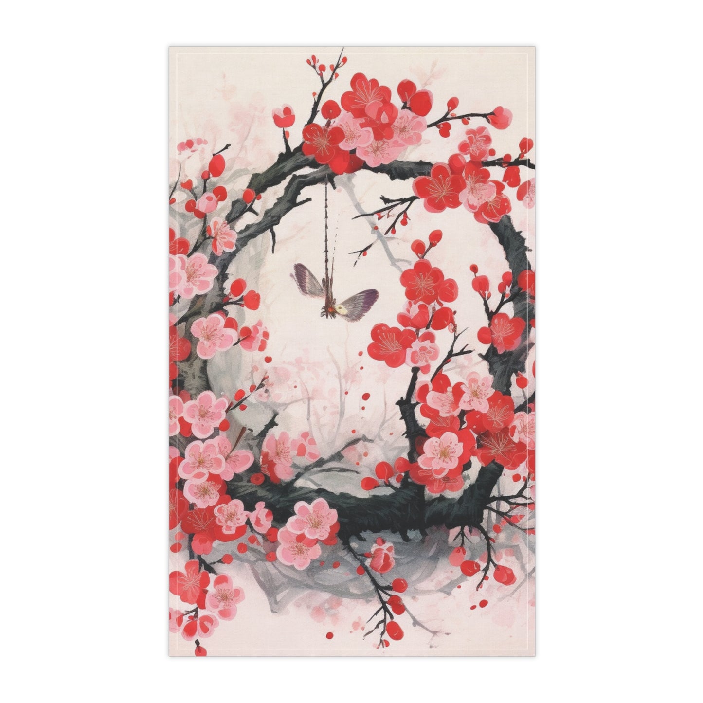Cherry Blossom Delight: Kitchen Towel Adorned with Intricate Flower Drawings and Artistry