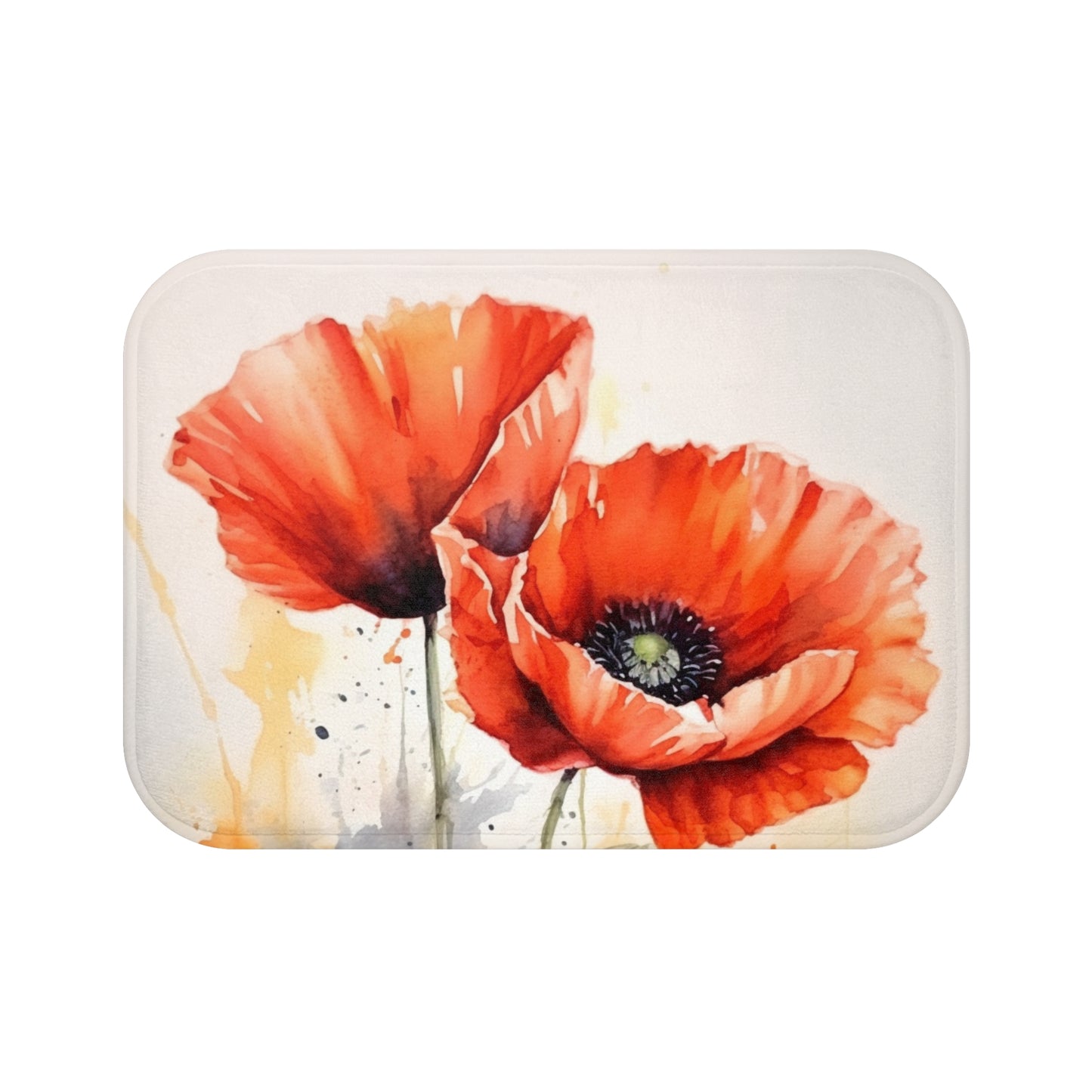 Whimsical Poppy Flower Watercolor Bathmat: An Artistic Delight