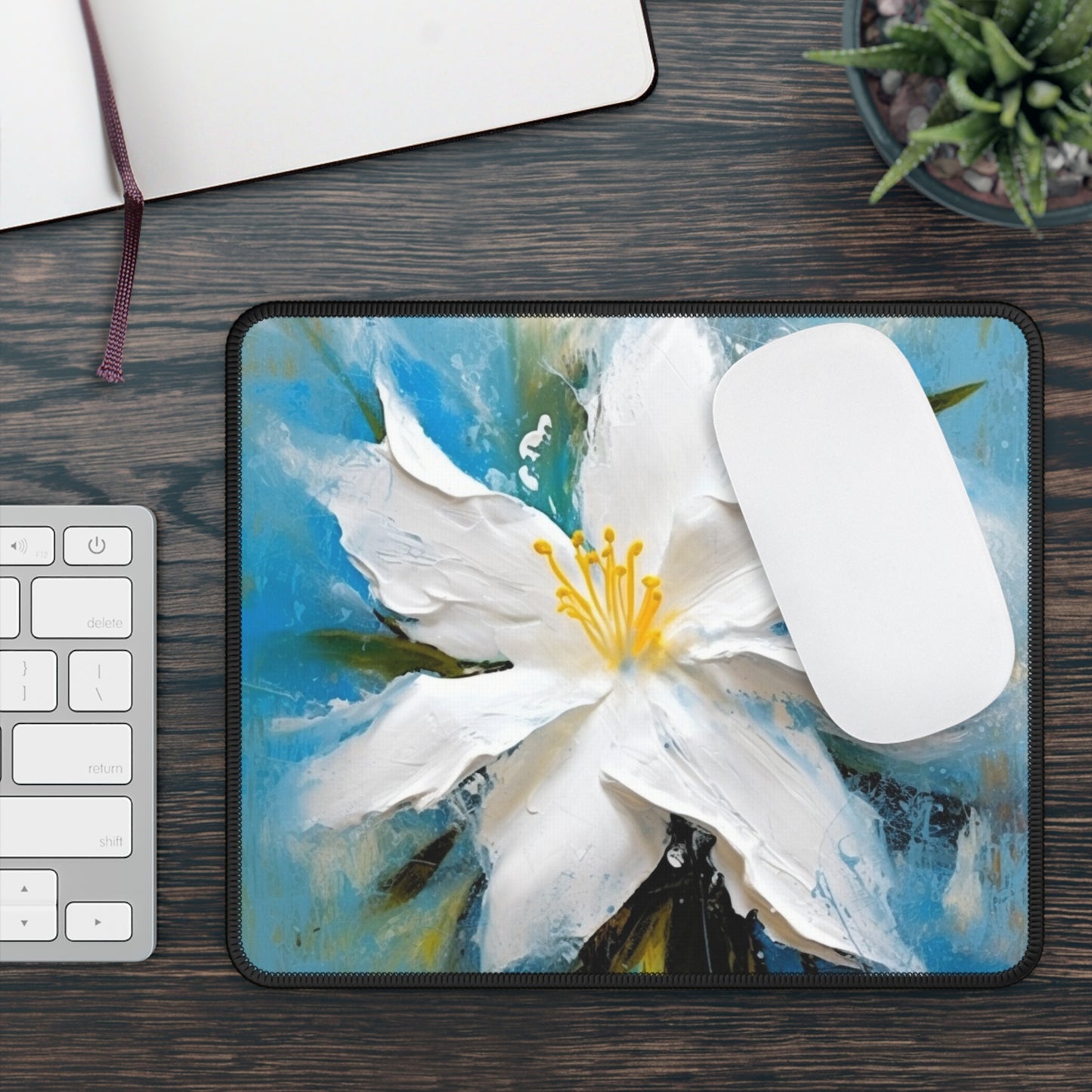 Ethereal Elegance: Gaming Mouse Pad featuring an Abstract Oil Painting of Jasmine