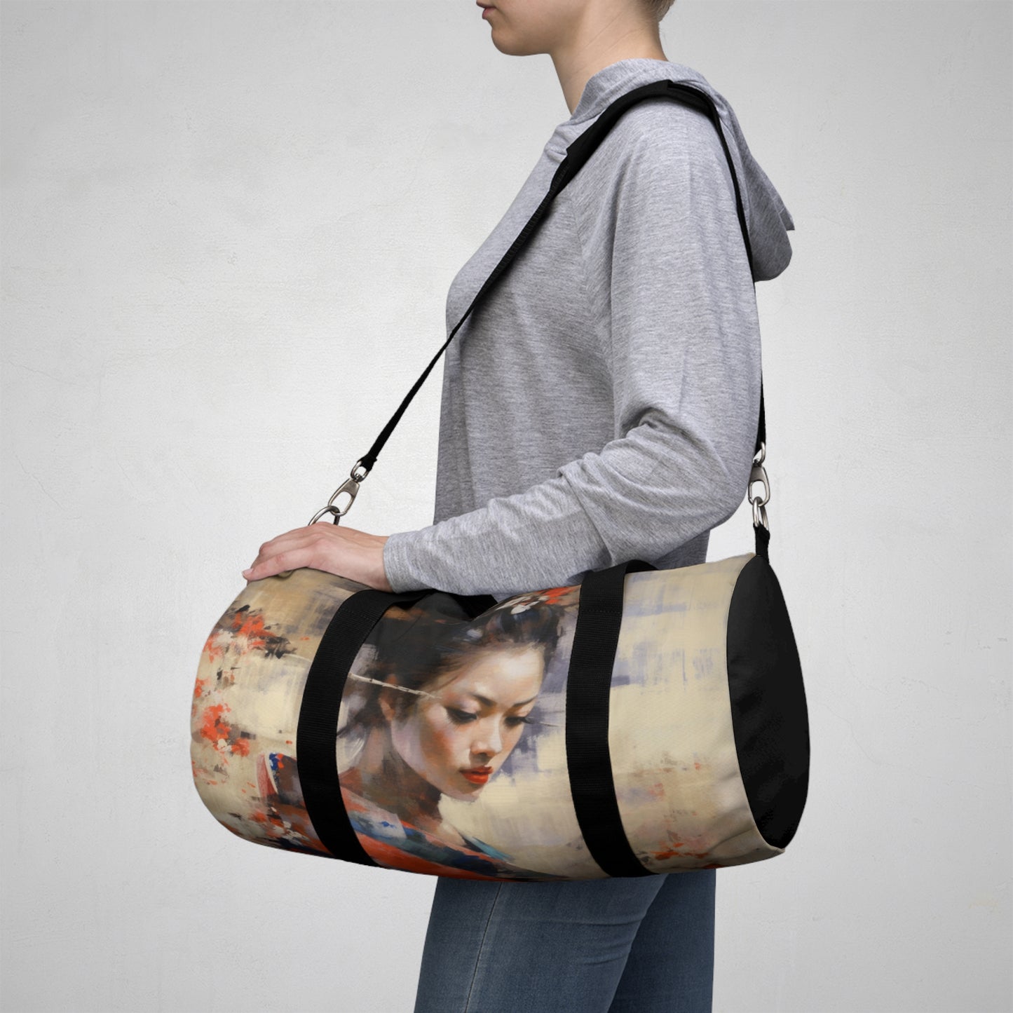 Japanese-Inspired Abstract Oil Painting Duffel Bag:Celebrating Geisha Beauty