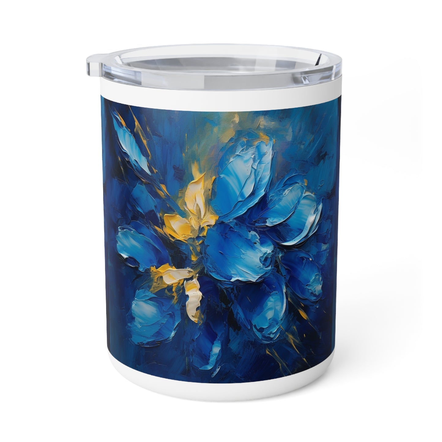 Abstract Wallpaper Insulated Coffee Mug: Immersive Floral Beauty with Blue Orchid Motif
