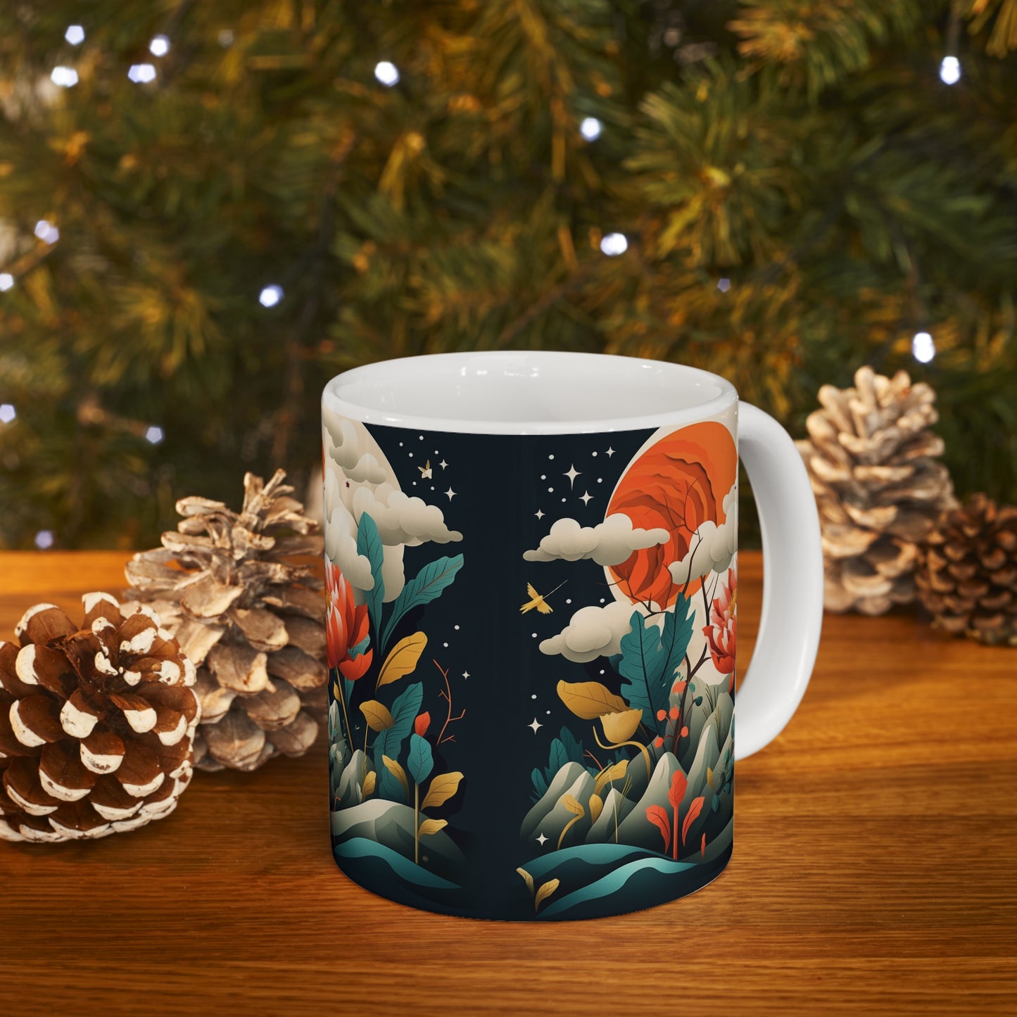 Simplicity Refined: Ceramic Mug with Minimalist Midcentury Modern Design and Abstract Art