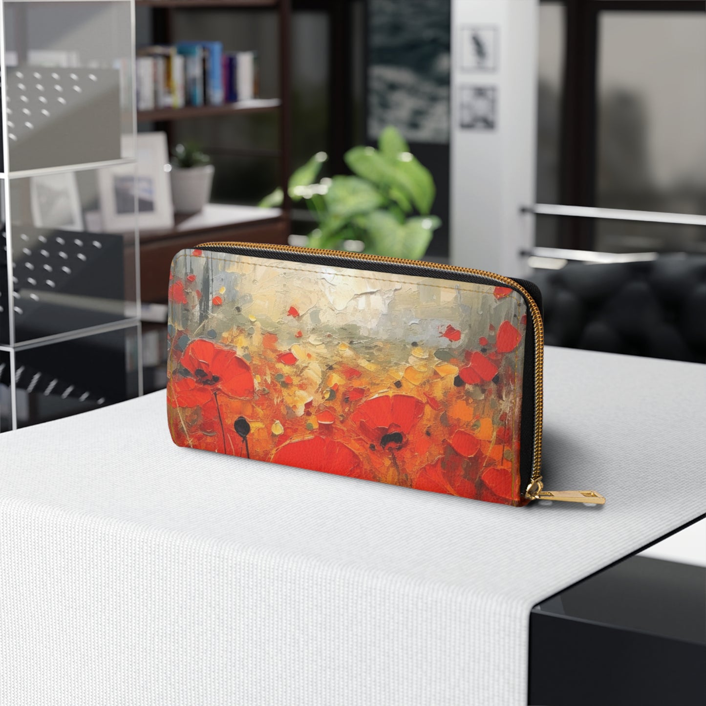 Whimsical Poppy Art on Zipper Wallet
