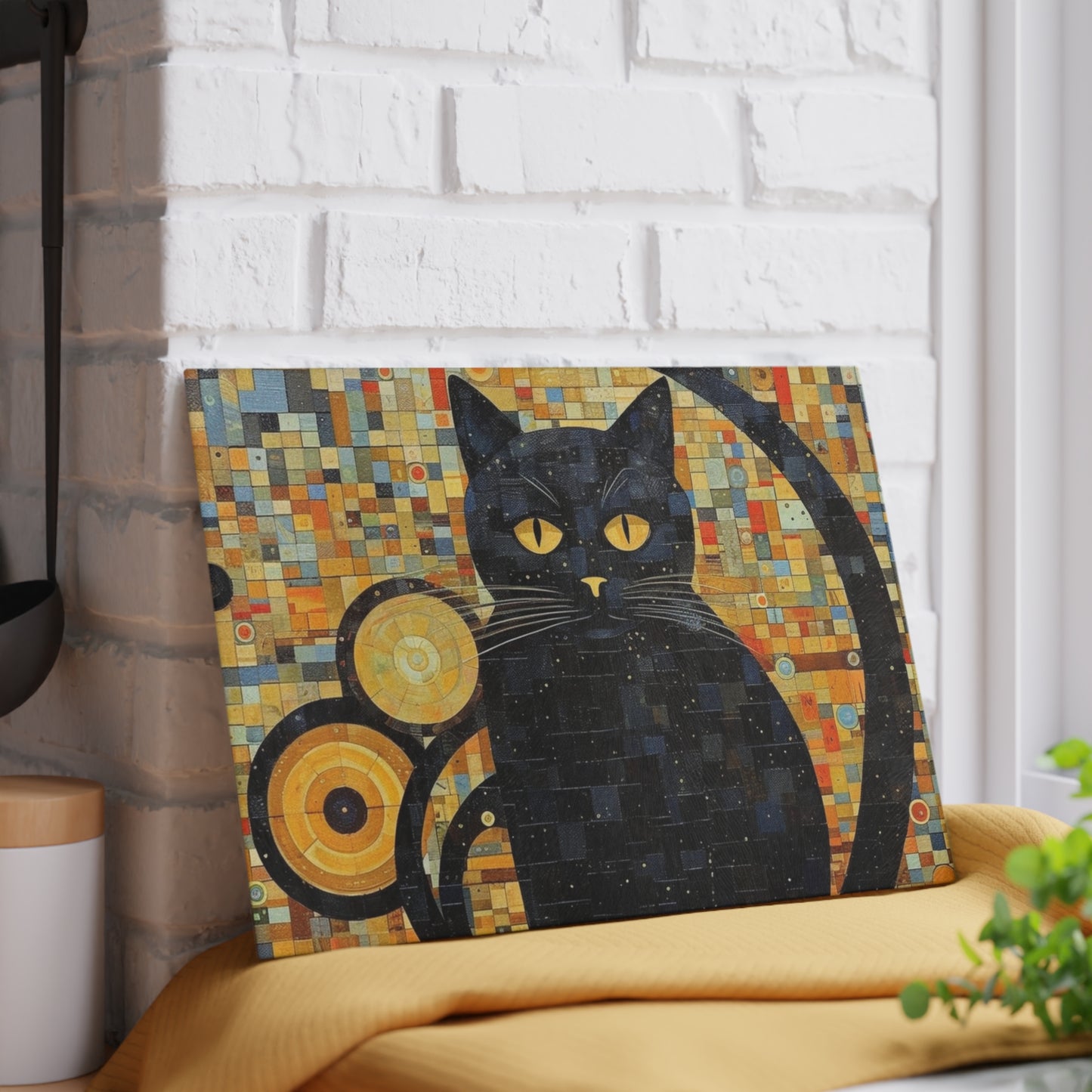 Gustav Klimt Cat Glass Cutting Board: Embrace Feline Beauty and Artistic Splendor