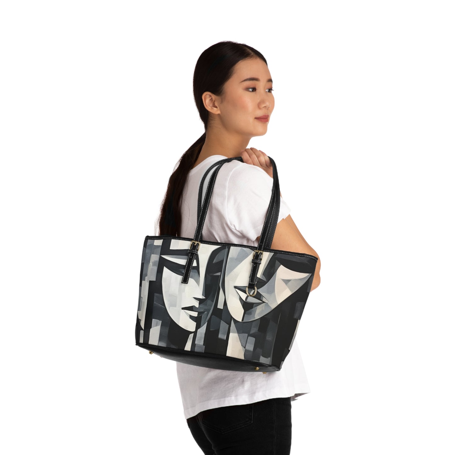 Abstract Oil Paint PU Leather Shoulder Bag: Cubist Artistry in a Portable Masterpiece