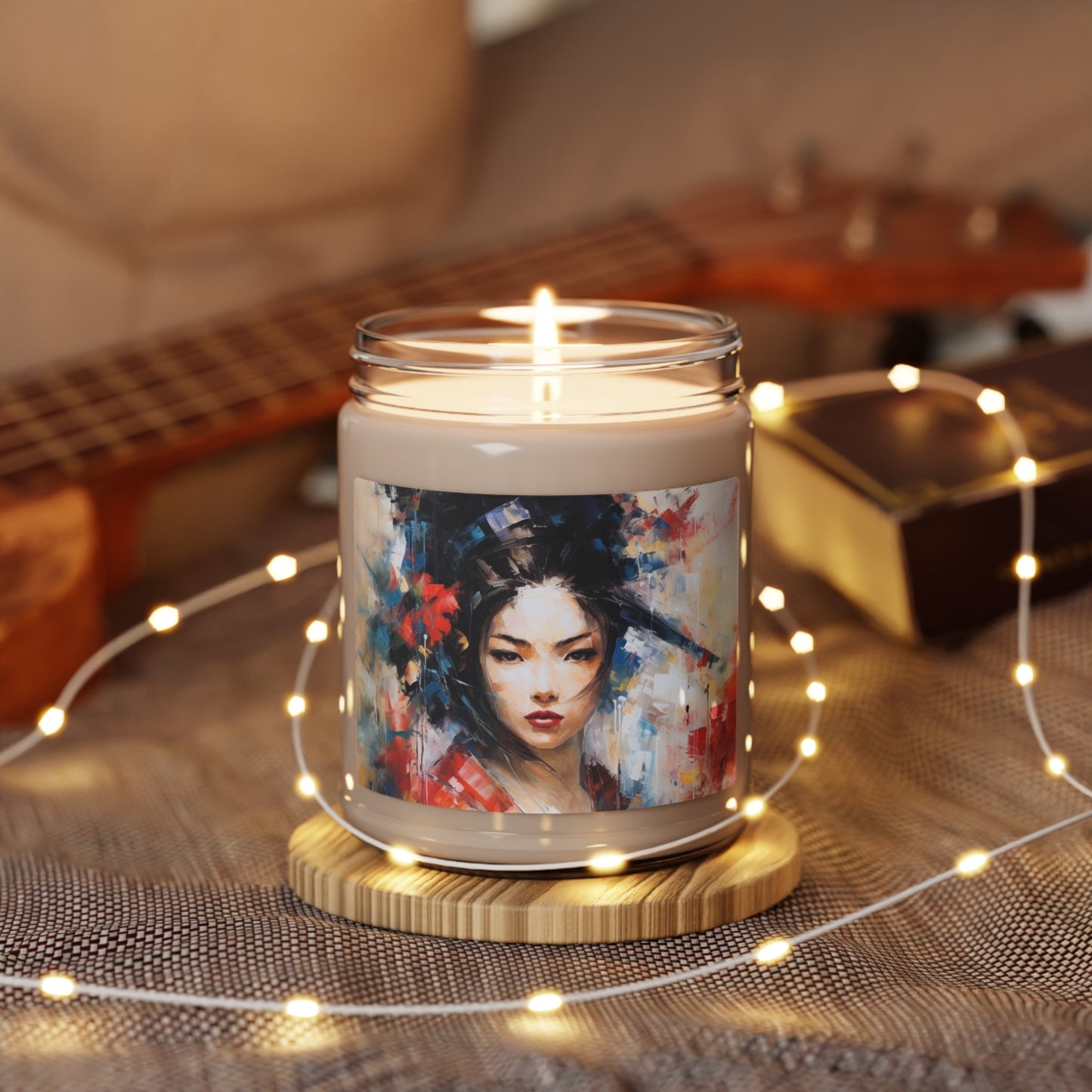 Abstract Geisha Art Scented Soy Candle: Captivating Brushstrokes in a Japanese Aesthetic