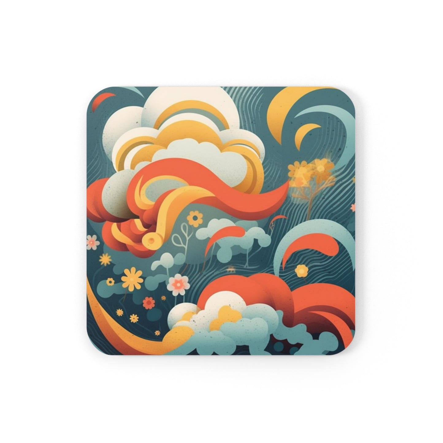 Midcentury Abstract Bliss: Corkwood Coaster Set with Modern Abstract Art and Vintage Fashion Vibes