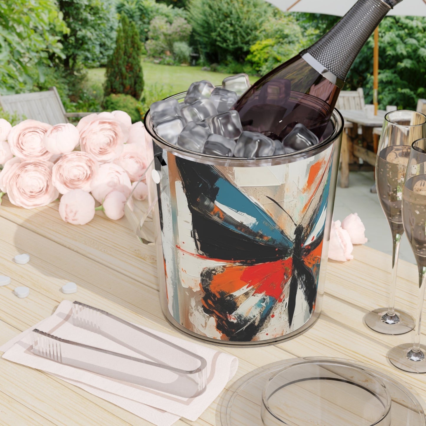 Monarch Butterfly Elegance: Ice Bucket with Tongs with Artistic Flair