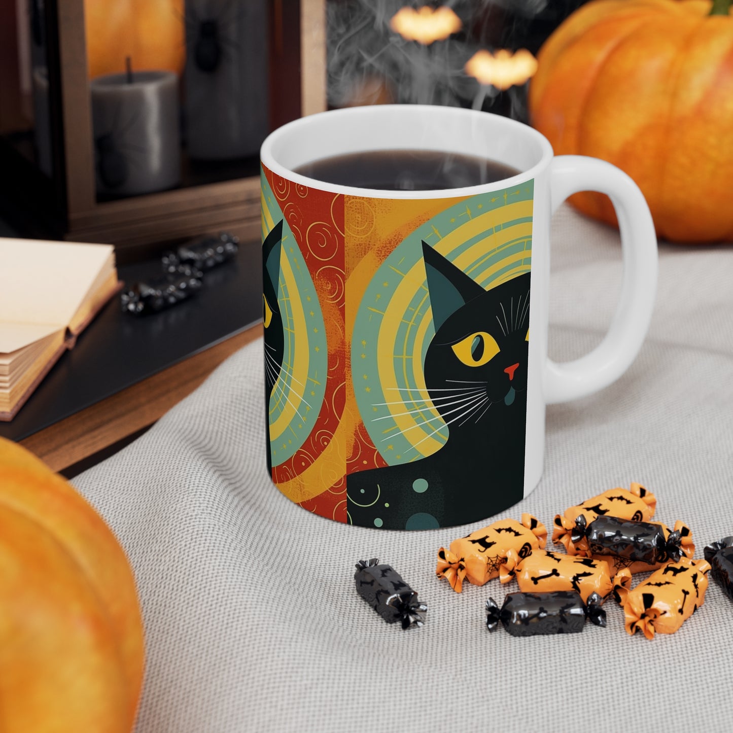 Timeless Whiskers: 1950s and 1960s Fashion-Inspired Cat Mug