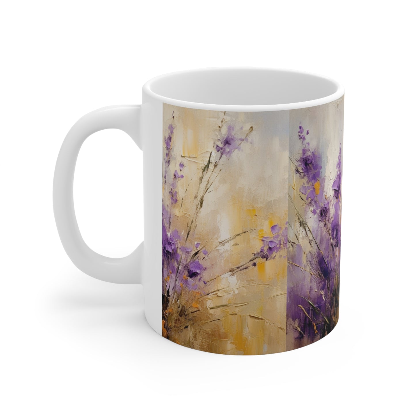 Expressive Lavender Drawing on Ceramic Mug: A Symphony of Colors and Petals