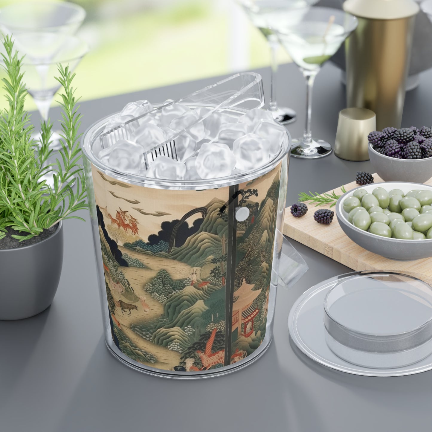 Japanese Tapestry Ice Bucket with Tongs: Embrace the Artistic Splendor