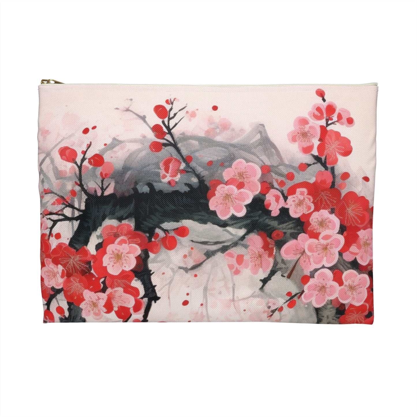 Cherry Blossom Delight: Accessory Pouch Adorned with Intricate Flower Drawings and Artistry