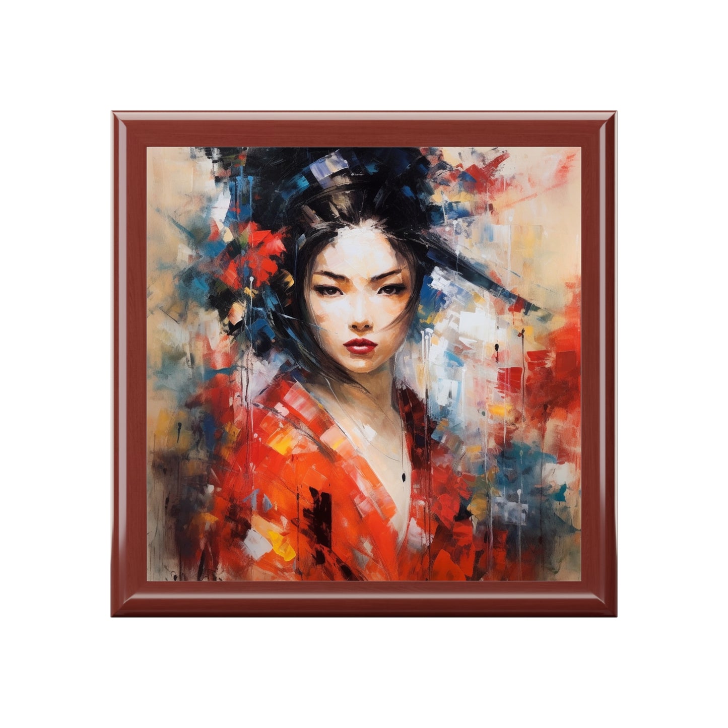 Abstract Geisha Art Jewelry Box: Captivating Brushstrokes in a Japanese Aesthetic