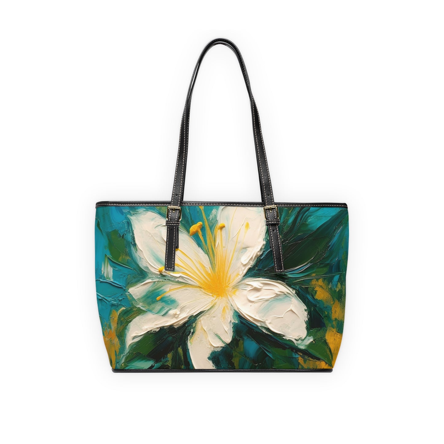 Floral Symphony: PU Leather Shoulder Bag featuring an Abstract Oil Painting of Jasmine