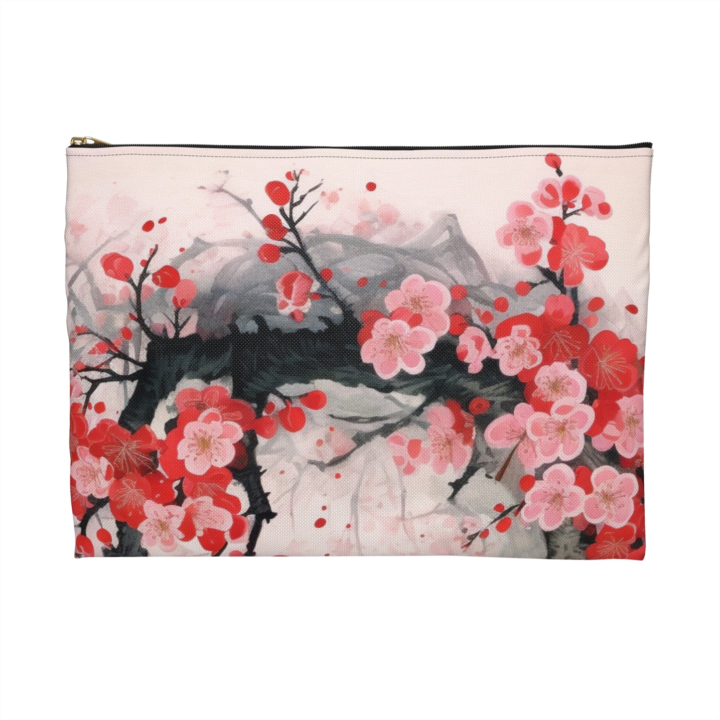 Cherry Blossom Delight: Accessory Pouch Adorned with Intricate Flower Drawings and Artistry