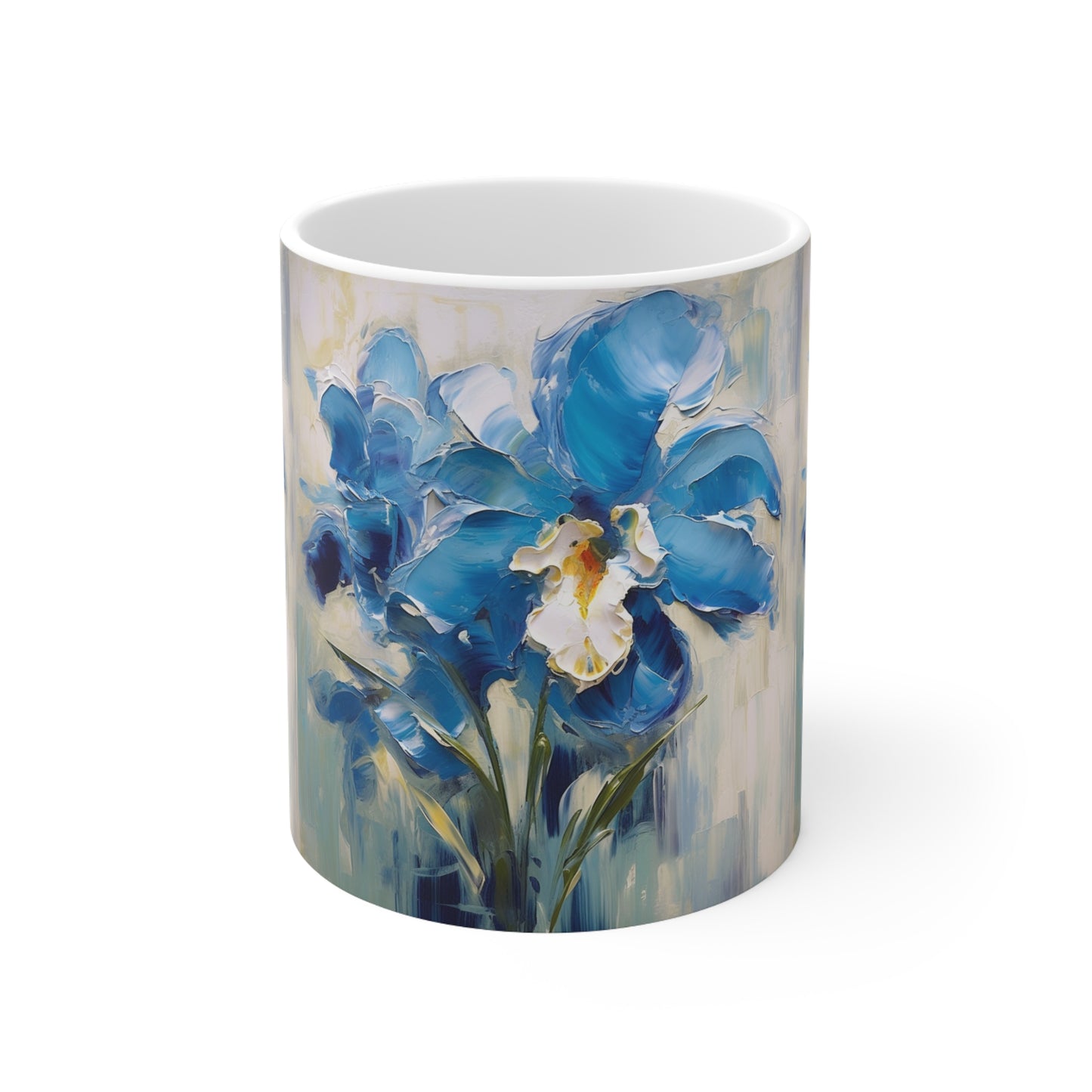 Embrace Artistic Expression with Blue Orchid Abstract Painting Ceramic Mug