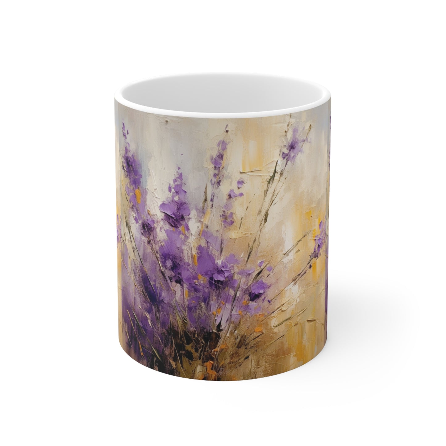 Expressive Lavender Drawing on Ceramic Mug: A Symphony of Colors and Petals