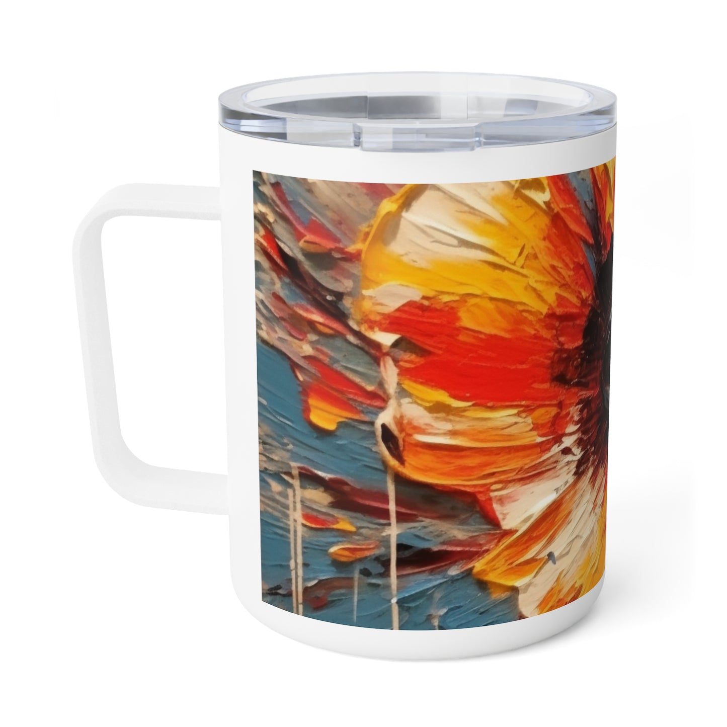 Poppy Symphony: Insulated Coffee Mug with Abstract Floral Artwork