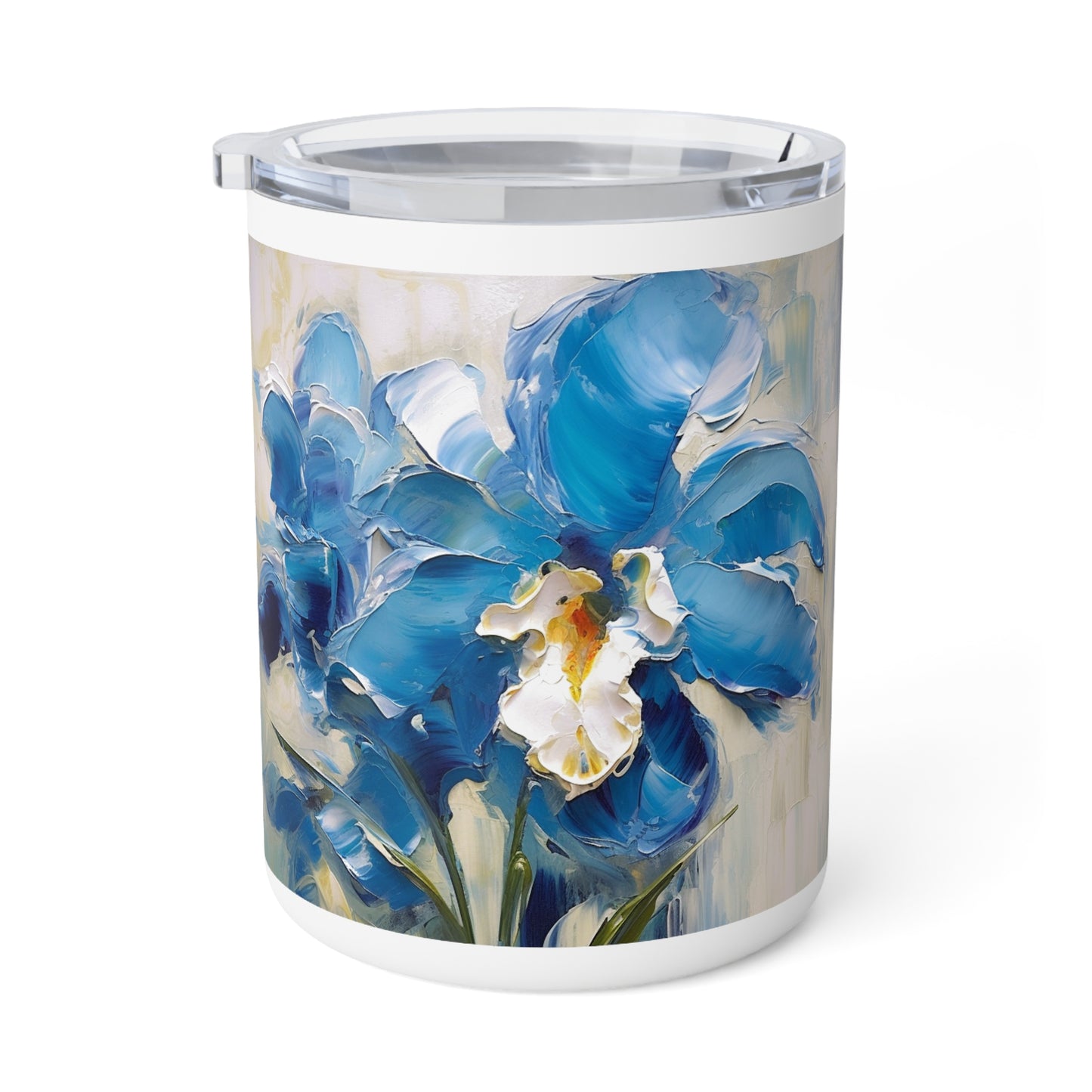 Embrace Artistic Expression with Blue Orchid Abstract Painting Insulated Coffee Mug