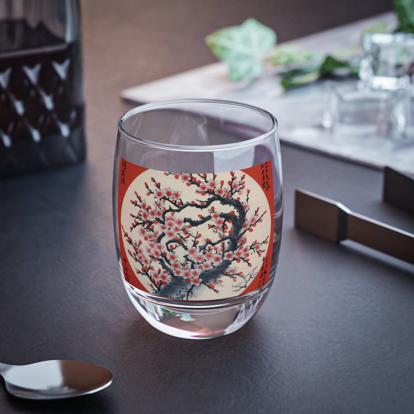 Enchanting Petal Symphony: Whiskey Glass Celebrating Cherry Blossom Tree Drawings