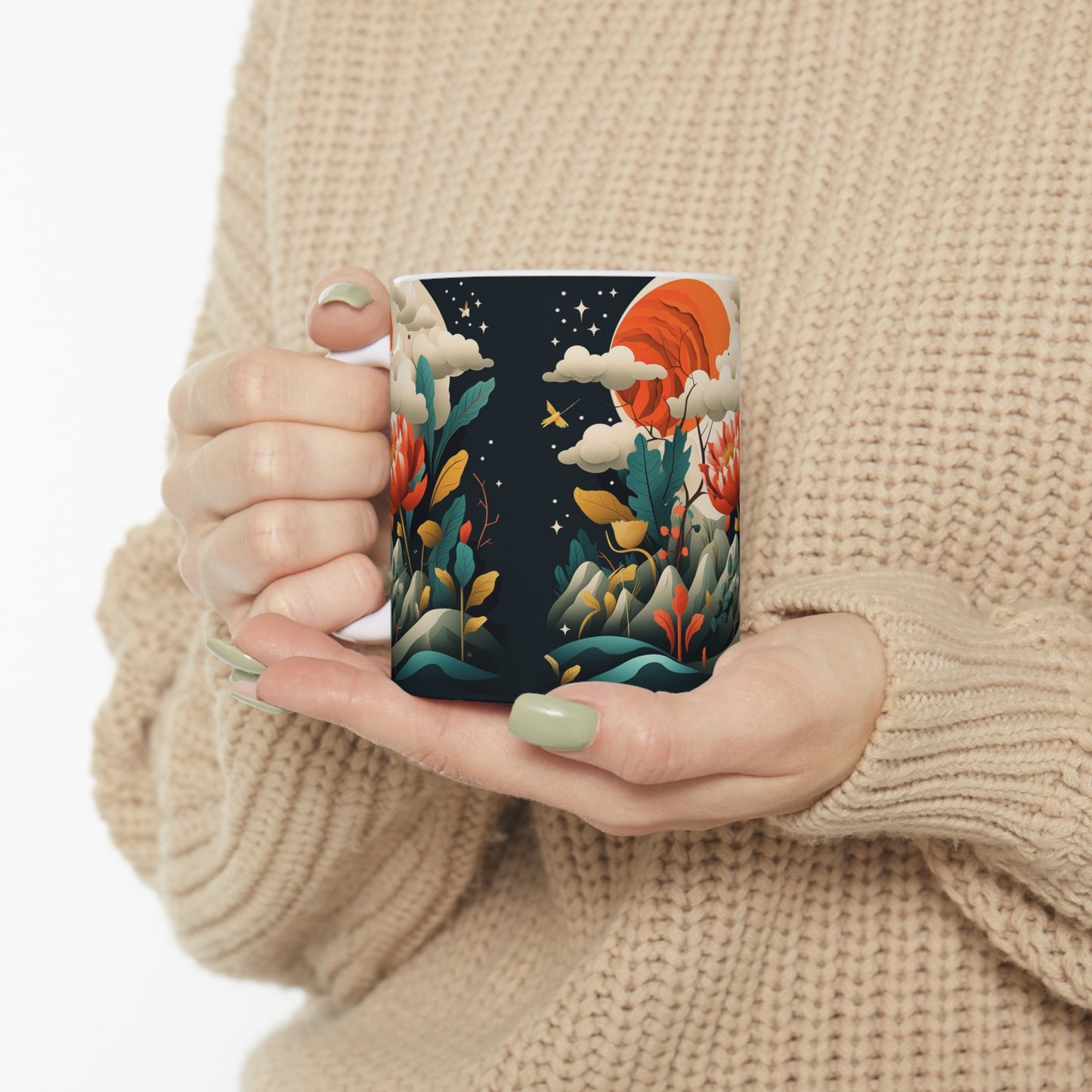 Simplicity Refined: Ceramic Mug with Minimalist Midcentury Modern Design and Abstract Art