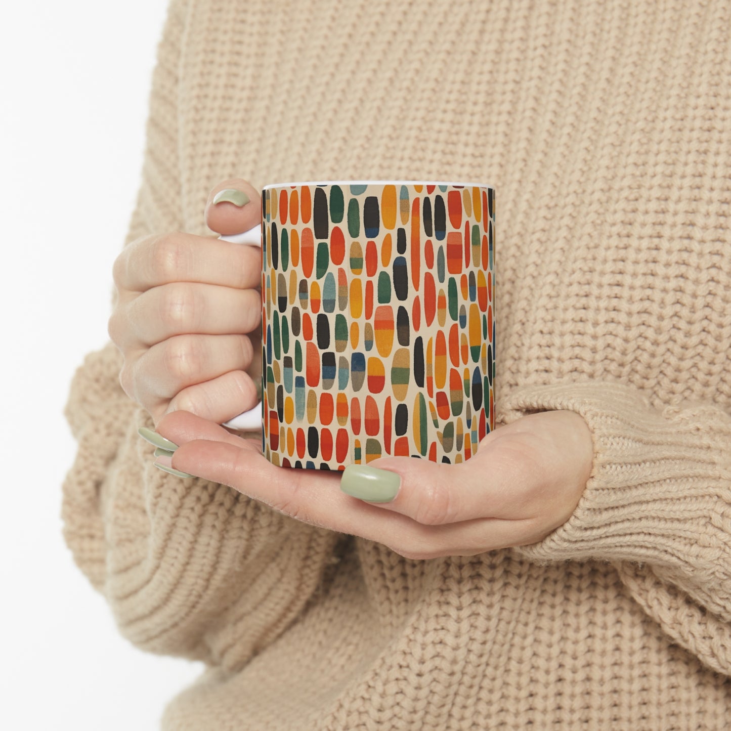 Primary Abstraction Ceramic Mug: A Fusion of Shapes and Colors Across Generations