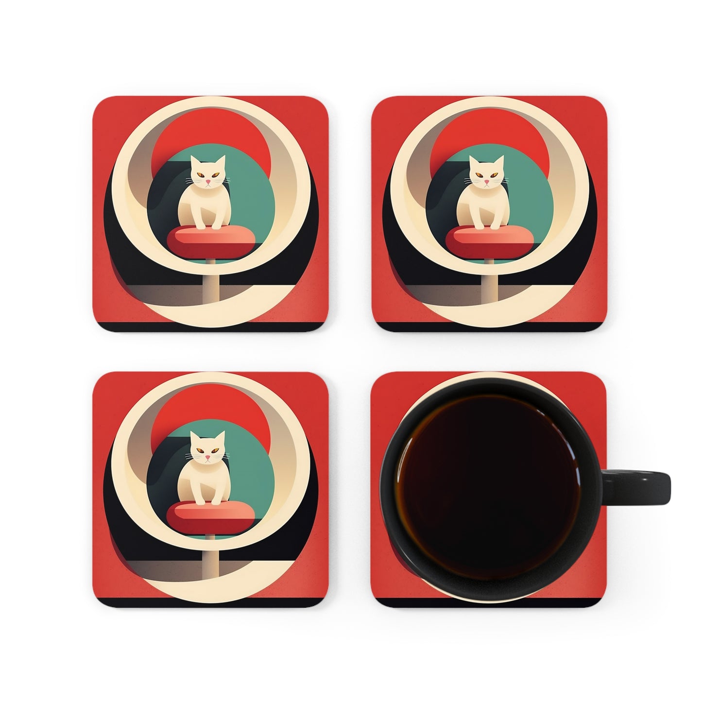Vintage Cat-titude: Channel the 1950s and 1960s with our Midcentury Modern Cat-inspired Corkwood Coaster Set