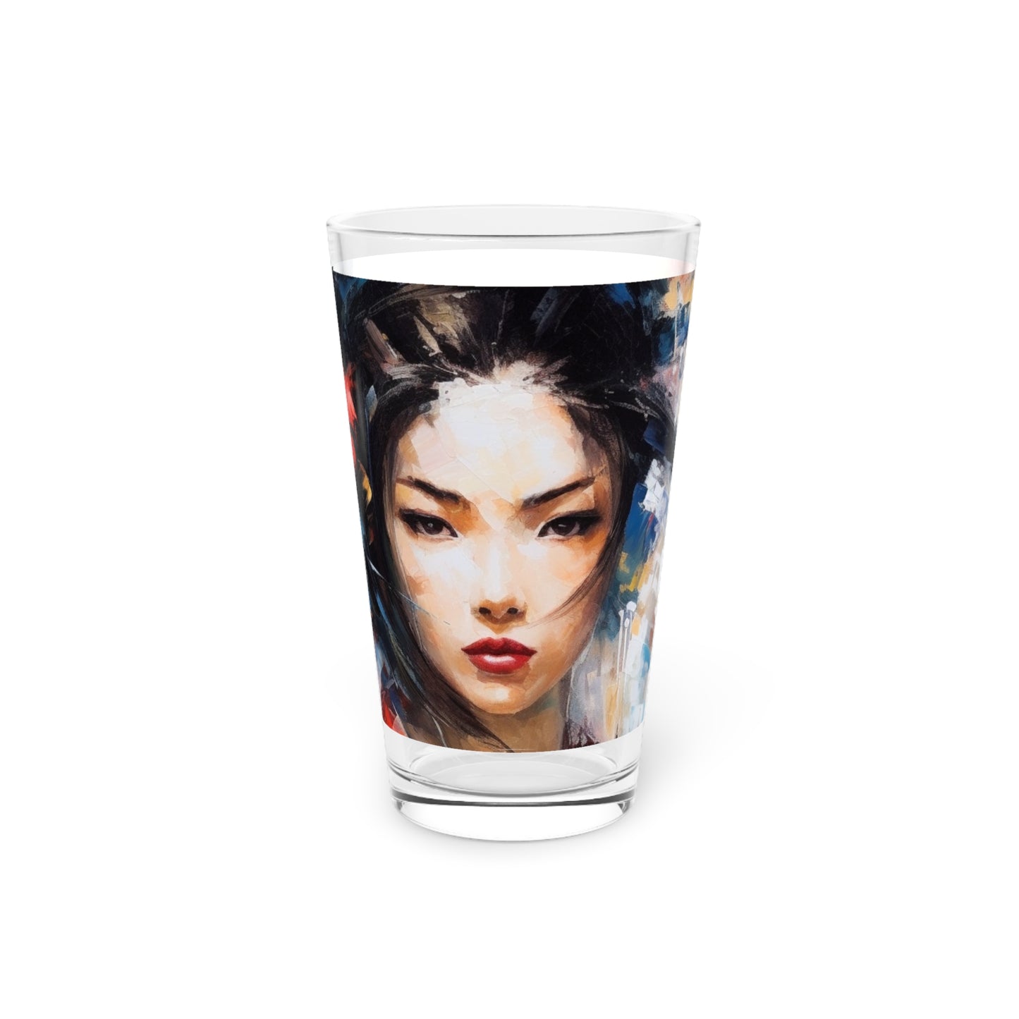 Abstract Geisha Art Pint Glass: Captivating Brushstrokes in a Japanese Aesthetic