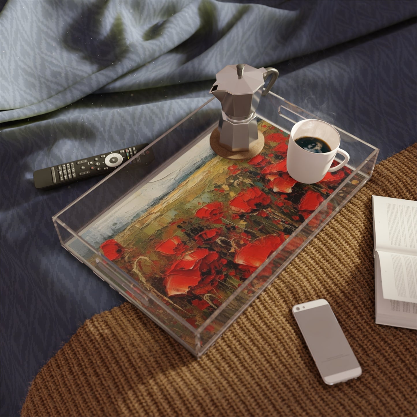Abstract Poppy Fields: Acrylic Serving Tray for Artistic Inspiration