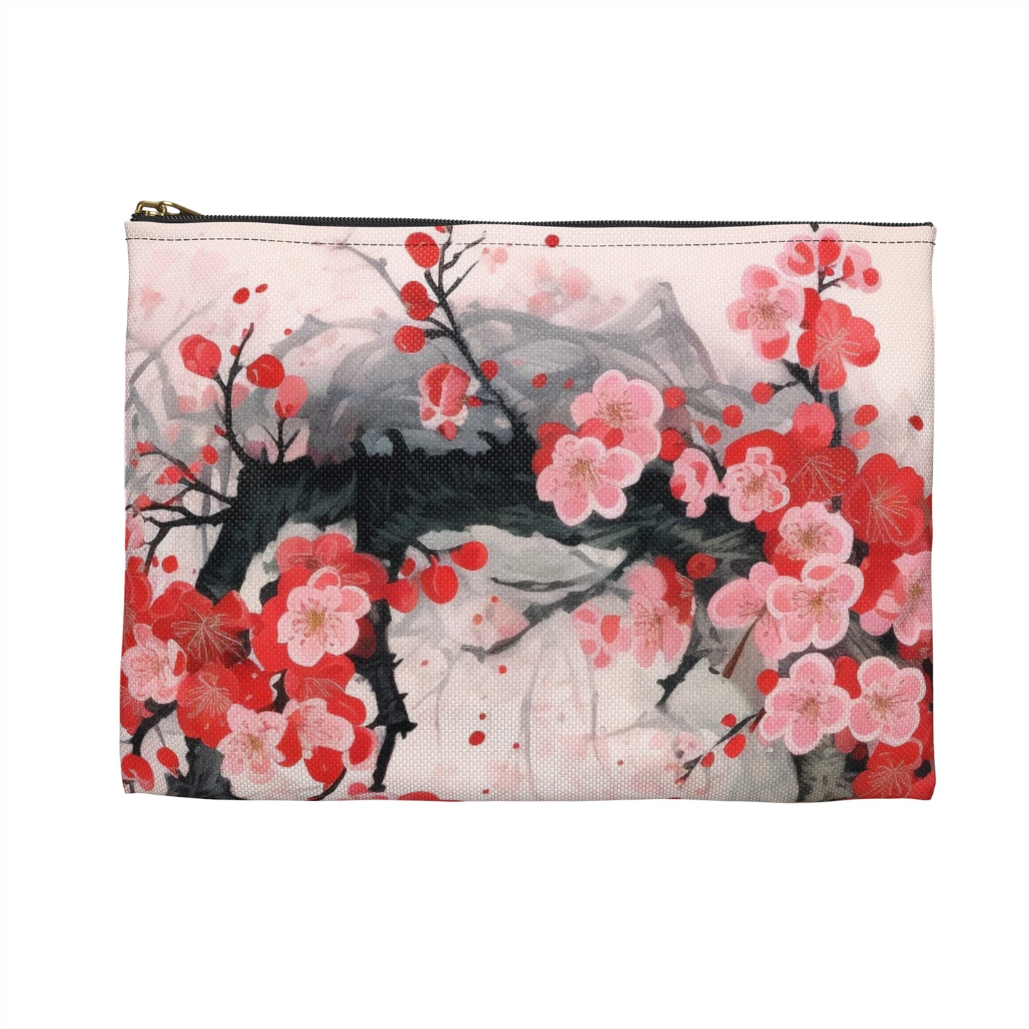 Cherry Blossom Delight: Accessory Pouch Adorned with Intricate Flower Drawings and Artistry