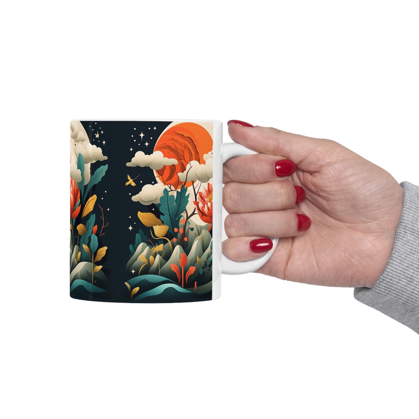 Simplicity Refined: Ceramic Mug with Minimalist Midcentury Modern Design and Abstract Art