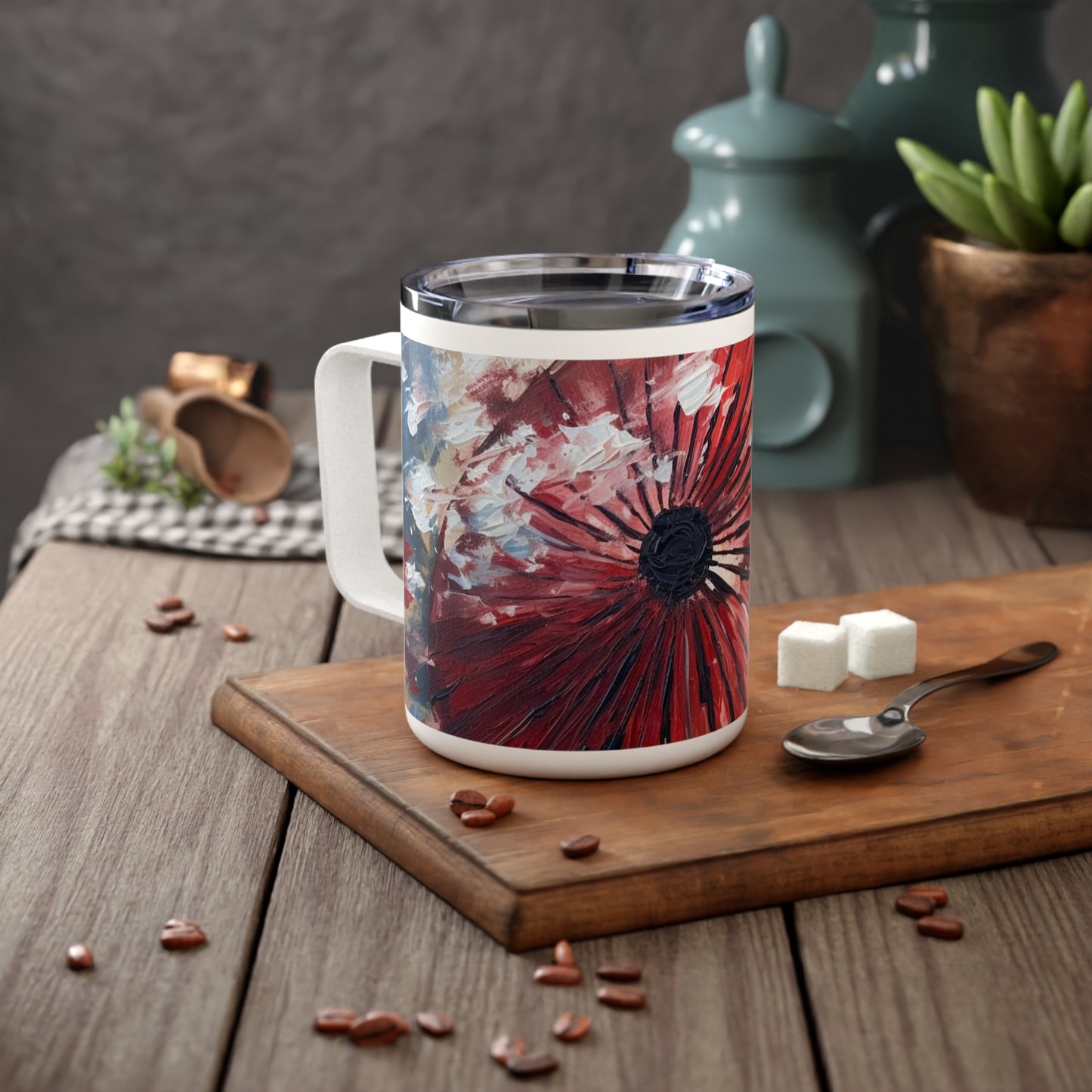 Abstract Japanese Umbrella Painting Insulated Coffee Mug: Unleashing Artistic Beauty