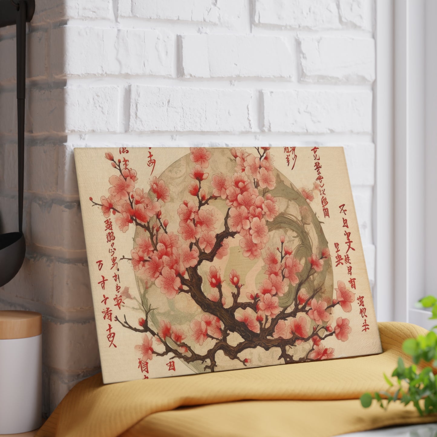 Whimsical Blossom Dreams: Glass Cutting Board with Delightful Flower Drawings and Cherry Blossoms