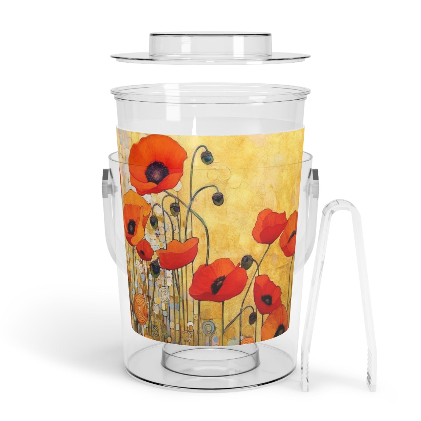 Elevate Your Sip: Ice Bucket with Tongs Adorned with Gustav Klimt's Poppies
