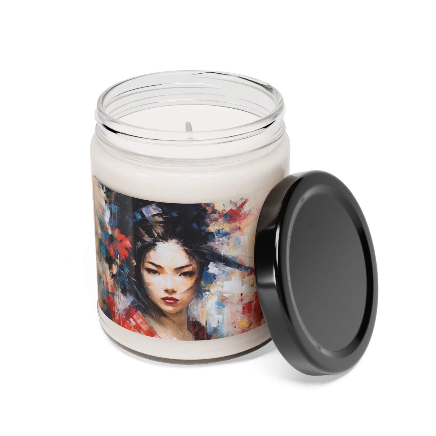 Abstract Geisha Art Scented Soy Candle: Captivating Brushstrokes in a Japanese Aesthetic