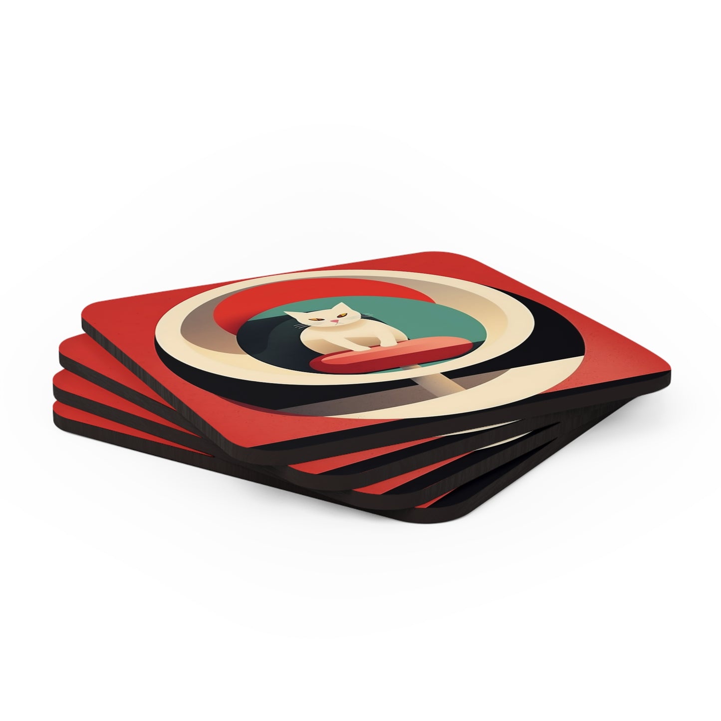 Vintage Cat-titude: Channel the 1950s and 1960s with our Midcentury Modern Cat-inspired Corkwood Coaster Set