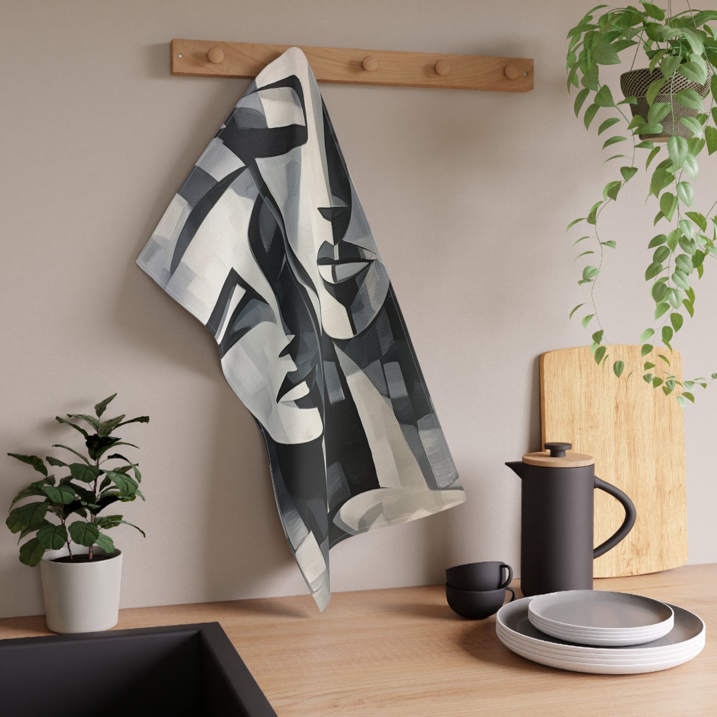 Abstract Oil Paint Kitchen Towel: Cubist Artistry in a Portable Masterpiece
