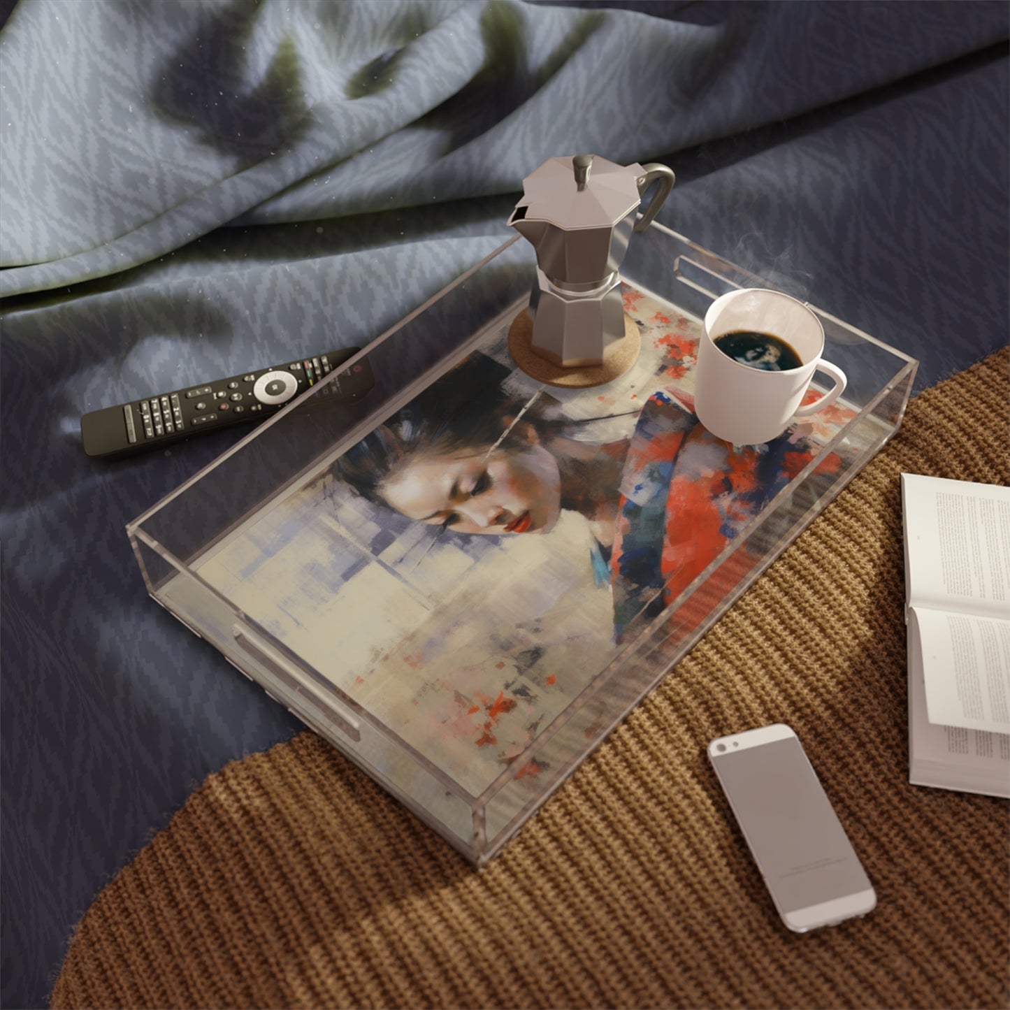 Acrylic Serving Japanese-Inspired Abstract Oil Painting Acrylic Serving Tray: Celebrating Geisha Beauty