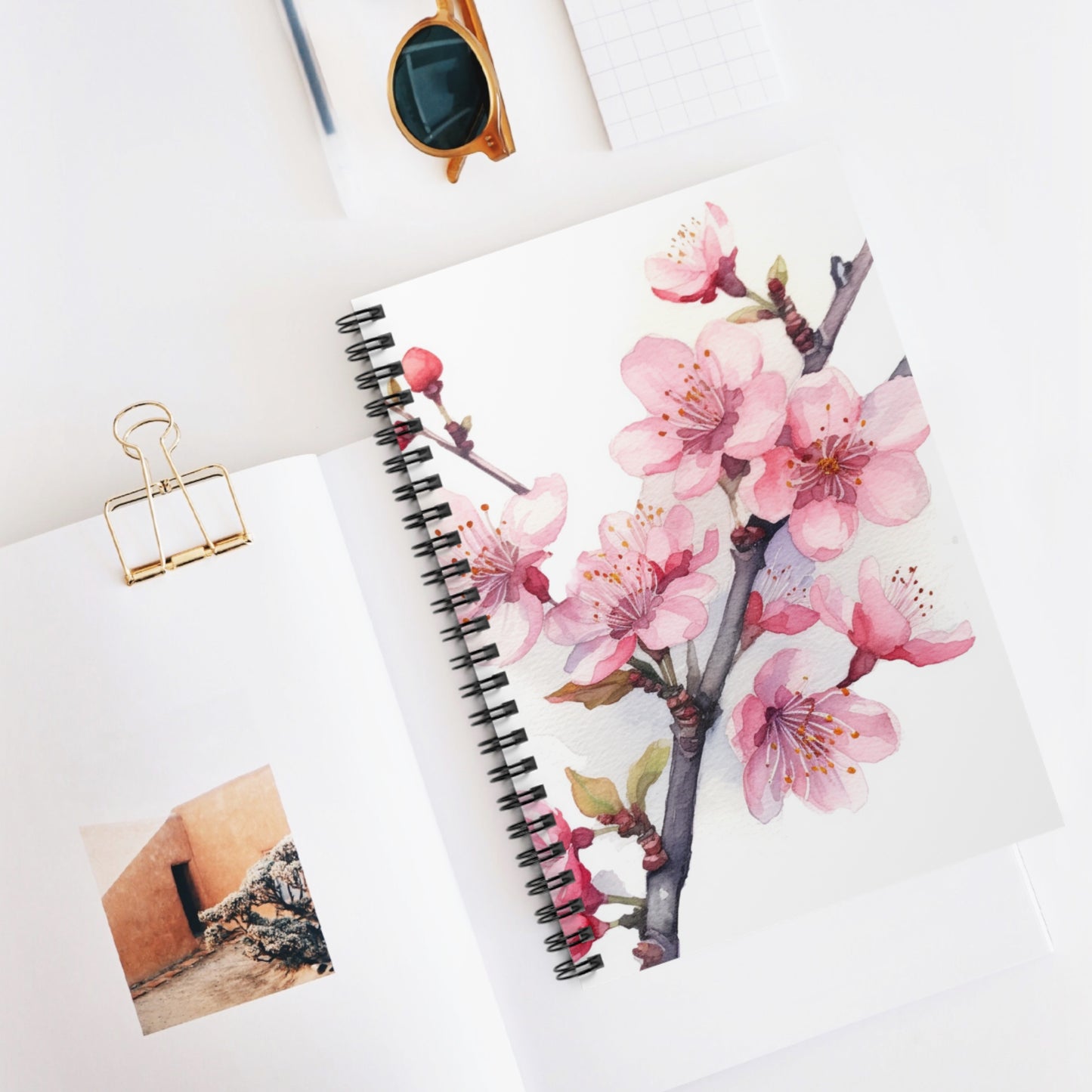 Blossoming Serenity: Watercolor Cherry Blossom Spiral Notebook