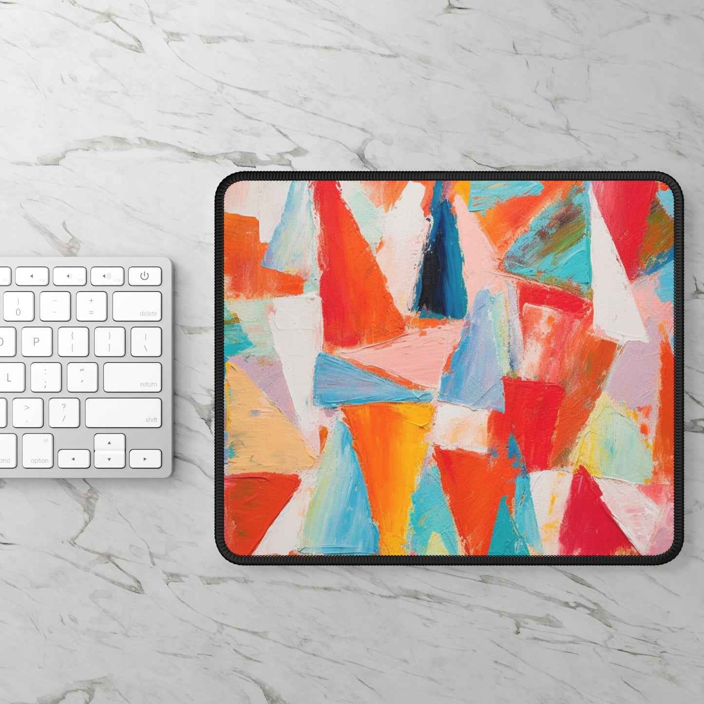 Energetic Brushwork: Pastel Triangle Gaming Mouse Pad with Clear Colors