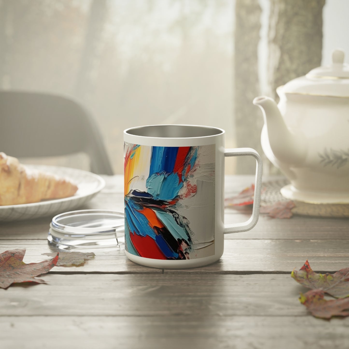 Abstract Insulated Coffee Mug for Art Lovers: Butterfly-Inspired Delight