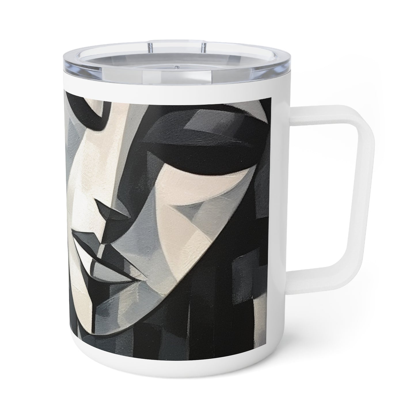 Abstract Oil Paint Insulated Coffee Mug: Cubist Artistry in a Portable Masterpiece
