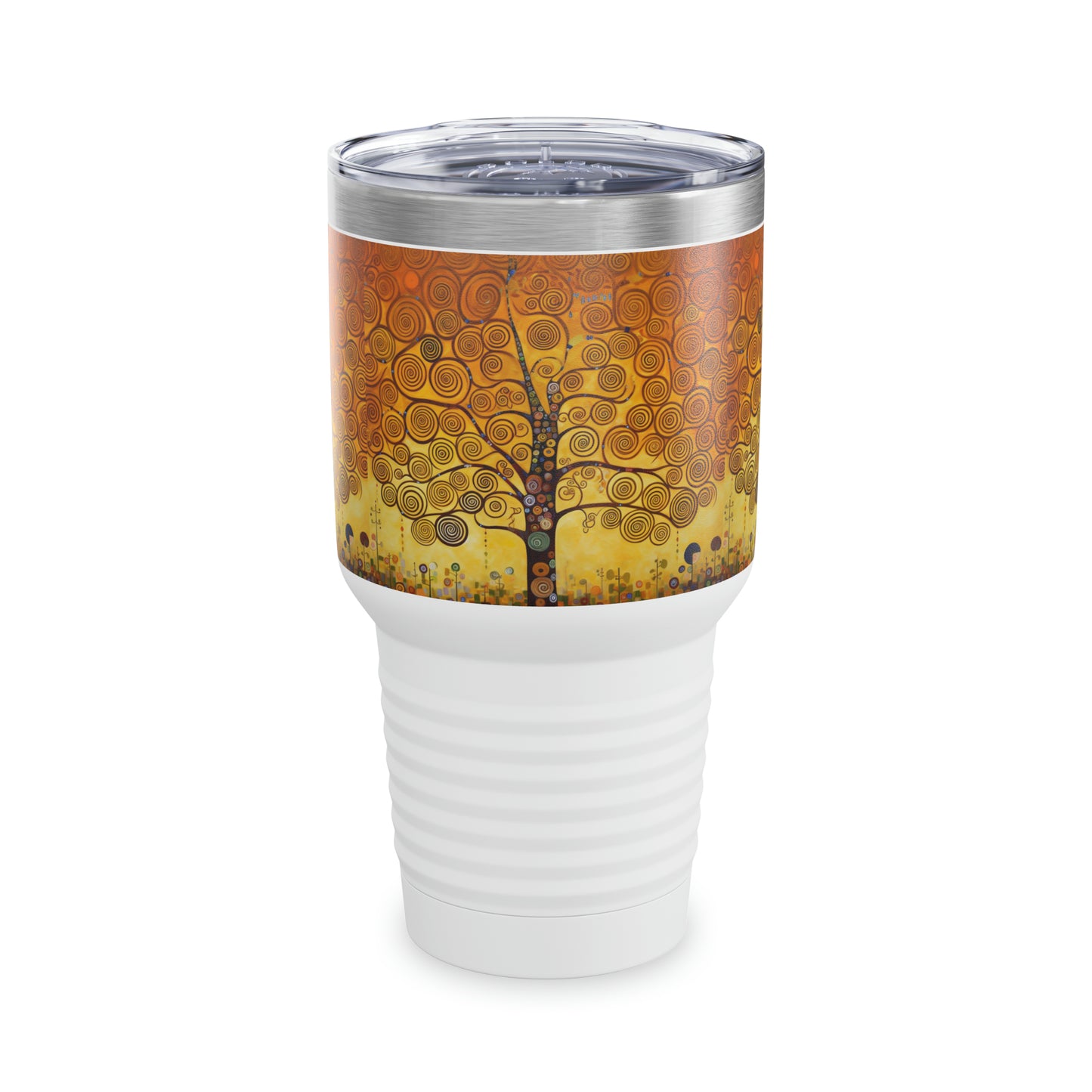 Symbolic Serenity: Ringneck Tumbler with Gustav Klimt's Tree of Life, Inspiring Artistic Elegance