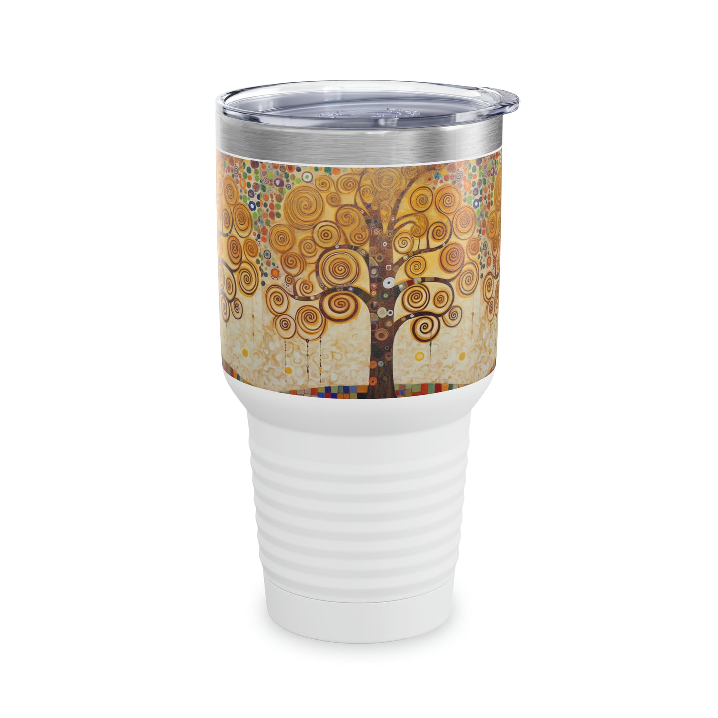 Enchanting Artistry: Ringneck Tumbler Reflecting Gustav Klimt's Timeless Tree of Life Masterpiece