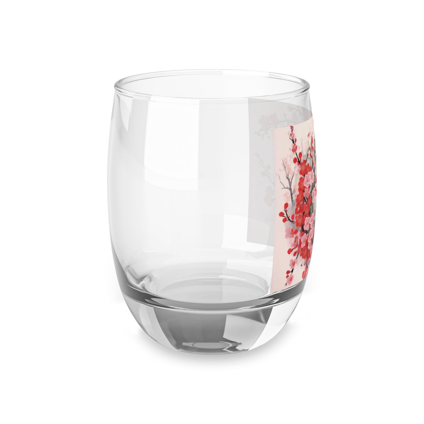 Cherry Blossom Delight: Whiskey Glass Adorned with Intricate Flower Drawings and Artistry