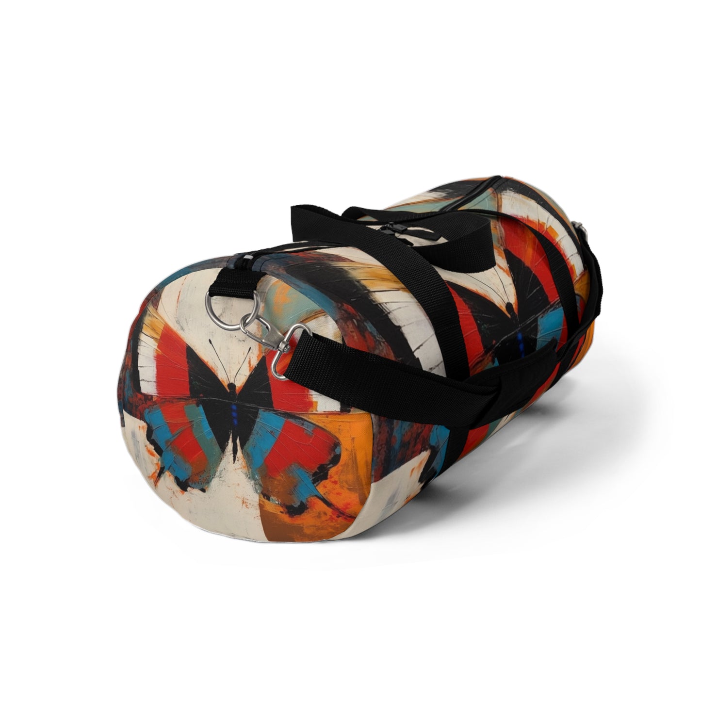 Bauhaus-Inspired Butterfly Symphony: Duffel Bag with Vibrant Colors and Intricate Details