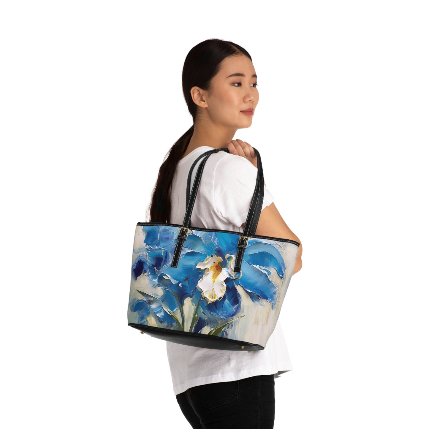 Embrace Artistic Expression with Blue Orchid Abstract Painting PU Leather Shoulder Bag